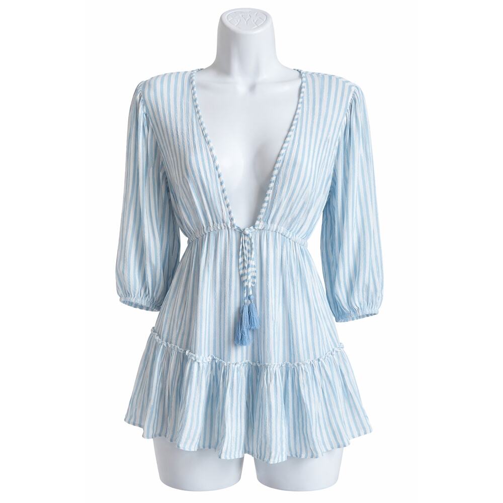 Blue Island Beach Blue Stripe Swim Cover Up Dress Women's M Tassel Beach NEW
